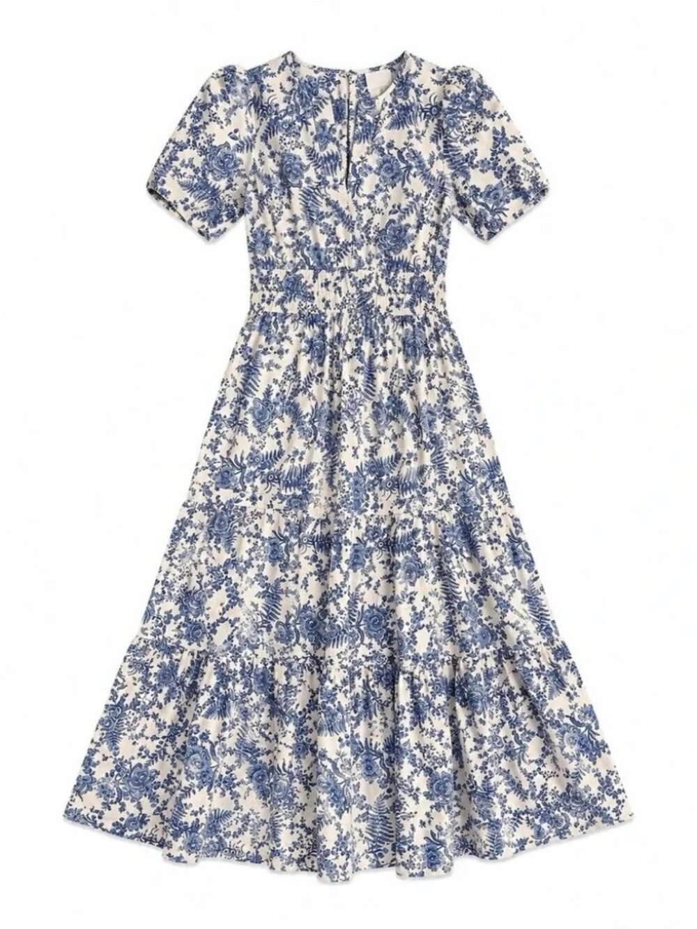 Anthropologie Somerset Dress L Blue White Floral Cottagecore Grandmillennial - Picture 3 of 10